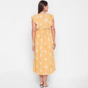 Women Yellow & White Printed Maternity Midi Dress